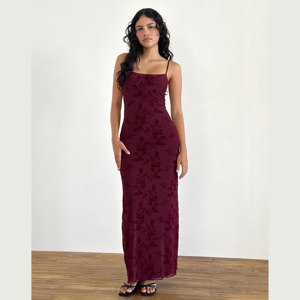 Motel Rocks Darsih Maxi Dress in Botanical Flower Maroon