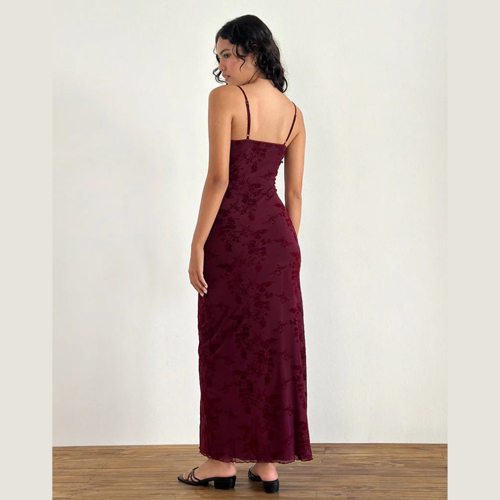 Motel Rocks Darsih Maxi Dress in Botanical Flower Maroon