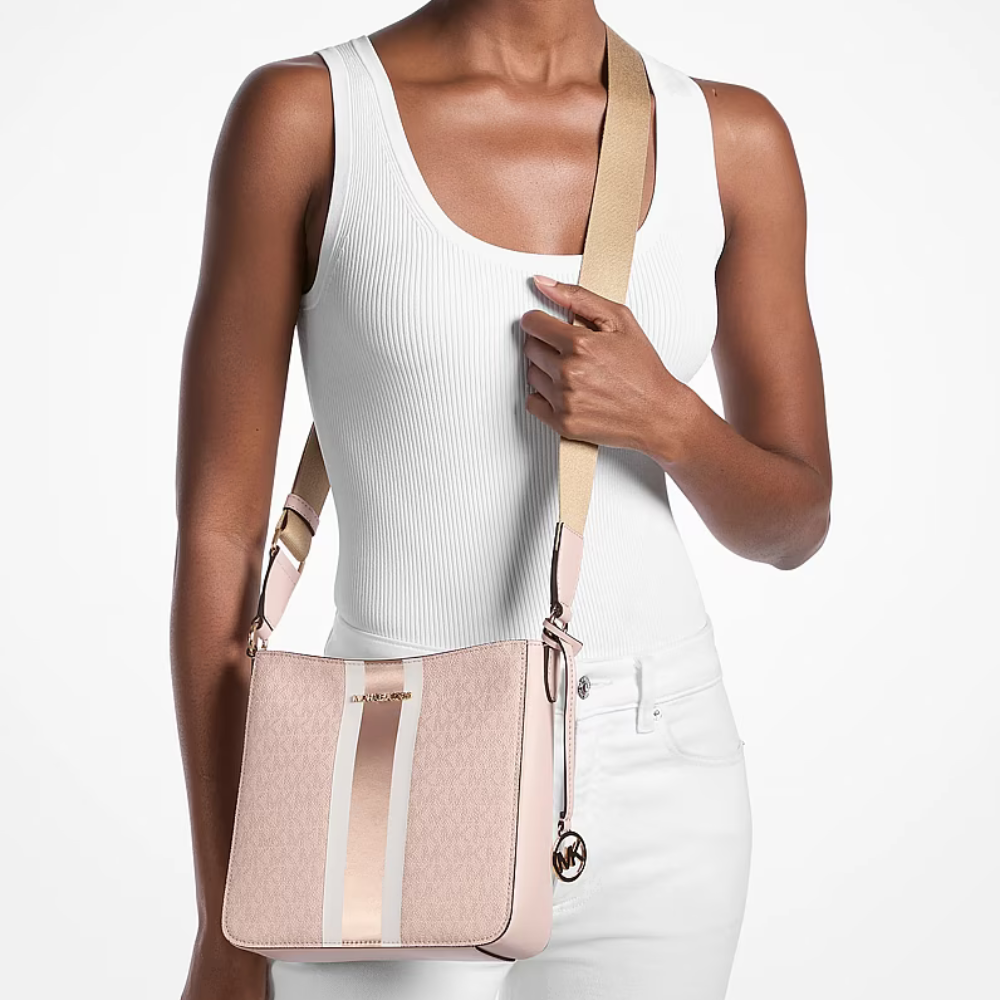 Michael Kors Jet Set Small Signature Logo Stripe Crossbody Bag - Powder Blush