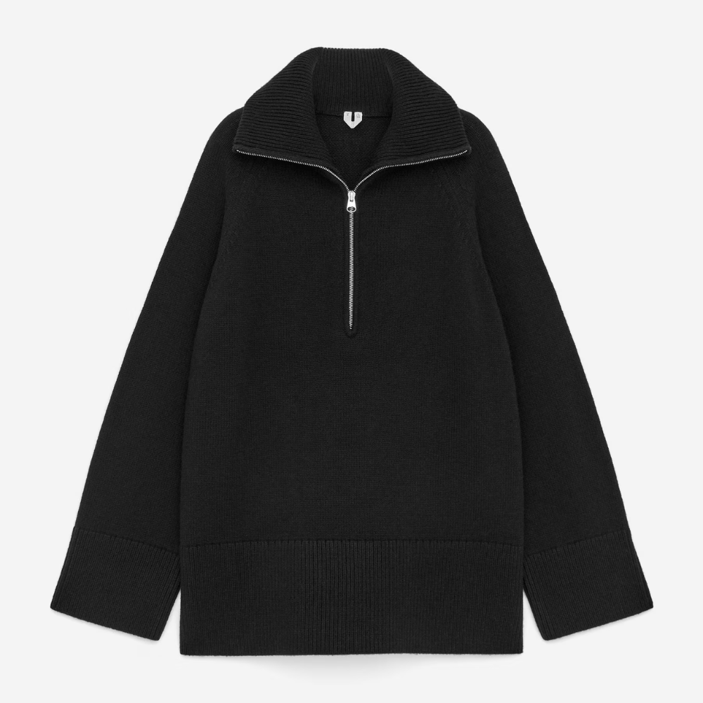 Arket Leather-Patch Wool-Cotton Jumper - Black