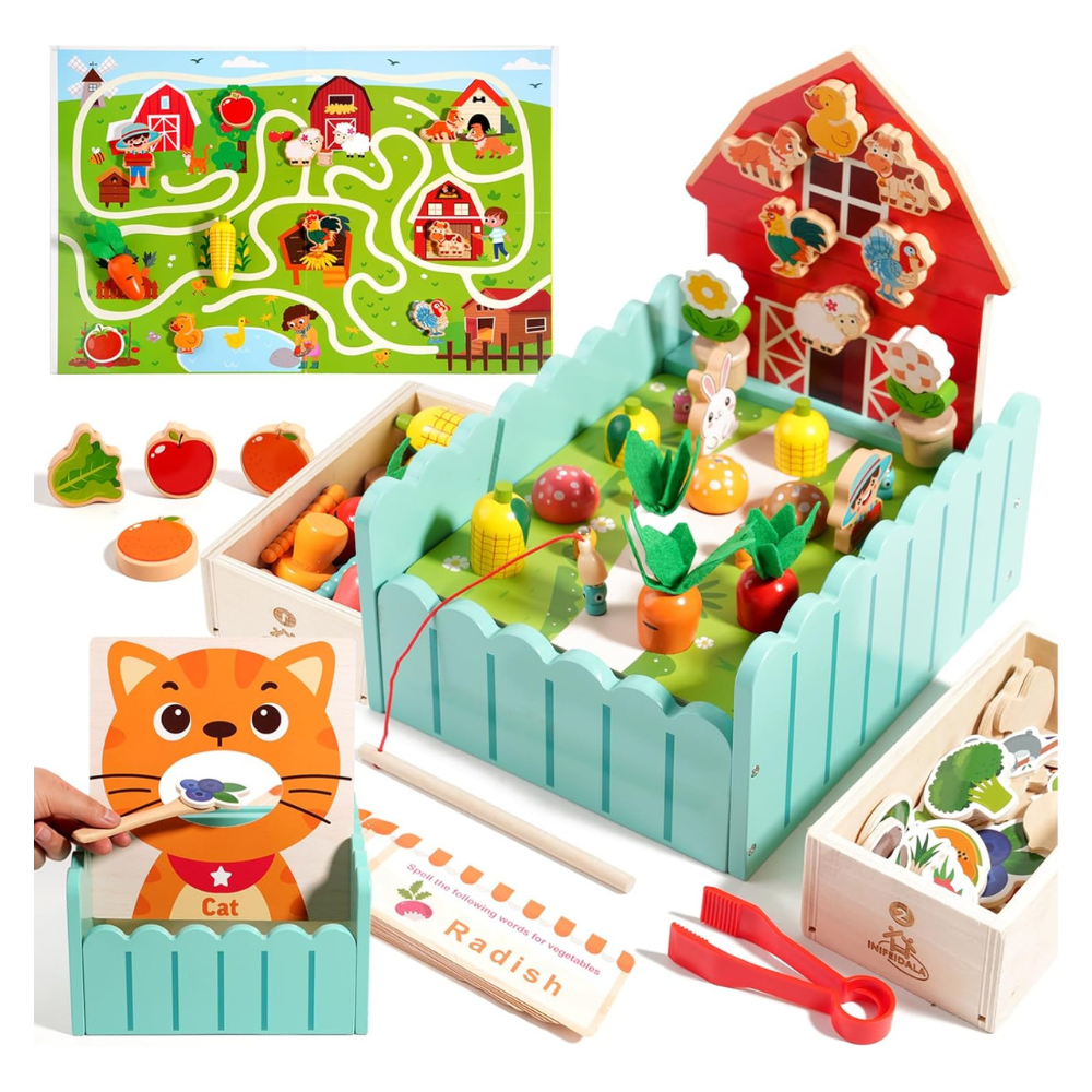 INIFEIDALA Montessori Wooden Farm Sensory Toy Set for Toddlers