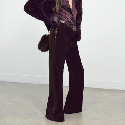 Reiss Elia Velvet Tuxedo-Stripe Flared Trousers in Burgundy