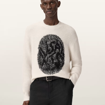 AllSaints Ridges Oversized Graphic Jumper - Ecru White/Black