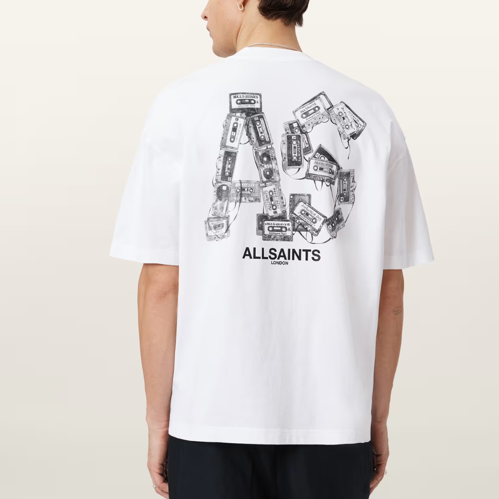 AllSaints Mixtape Oversized Graphic T-Shirt - Optic White