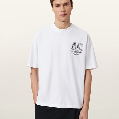 AllSaints Mixtape Oversized Graphic T-Shirt - Optic White