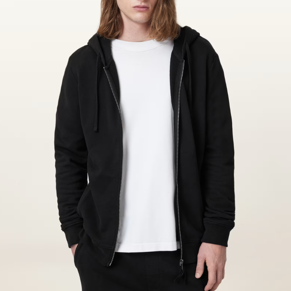 AllSaints Raven Zip Up Ramskull Hoodie - Black