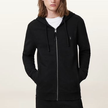 AllSaints Raven Zip Up Ramskull Hoodie - Black