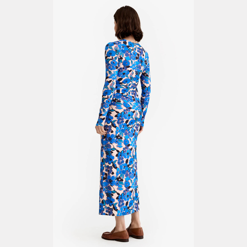 Smythe Ruched Crewneck Midi Dress - Blush/Blue