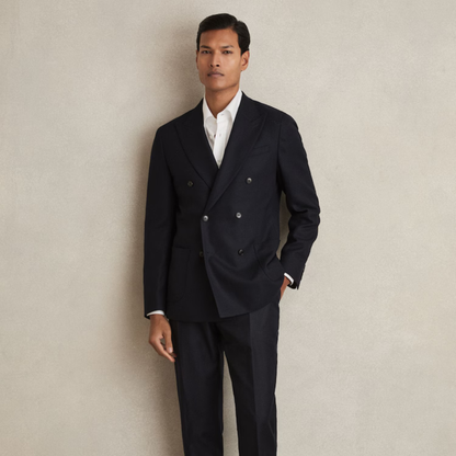 Reiss Club Men's Slim-Fit Double-Breasted Textured Wool-Blend Suit Blazer in Navy