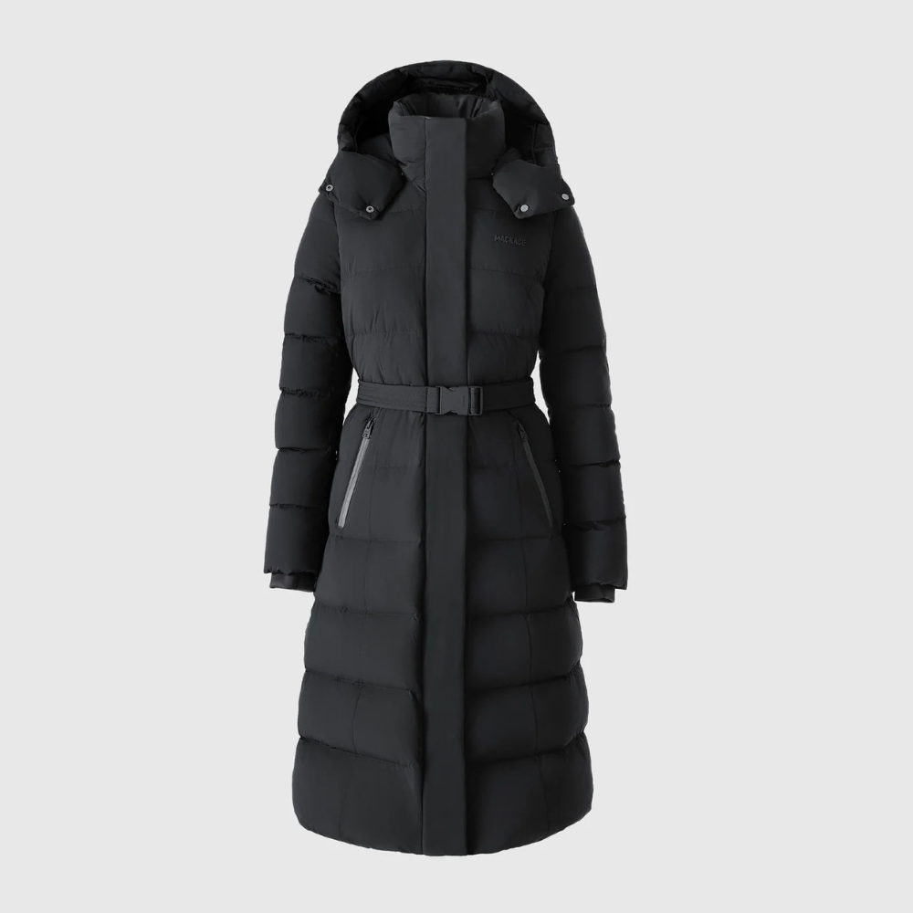 Mackage CORALIA-CITY Recycled Down Coat with Storm Visor and Belt