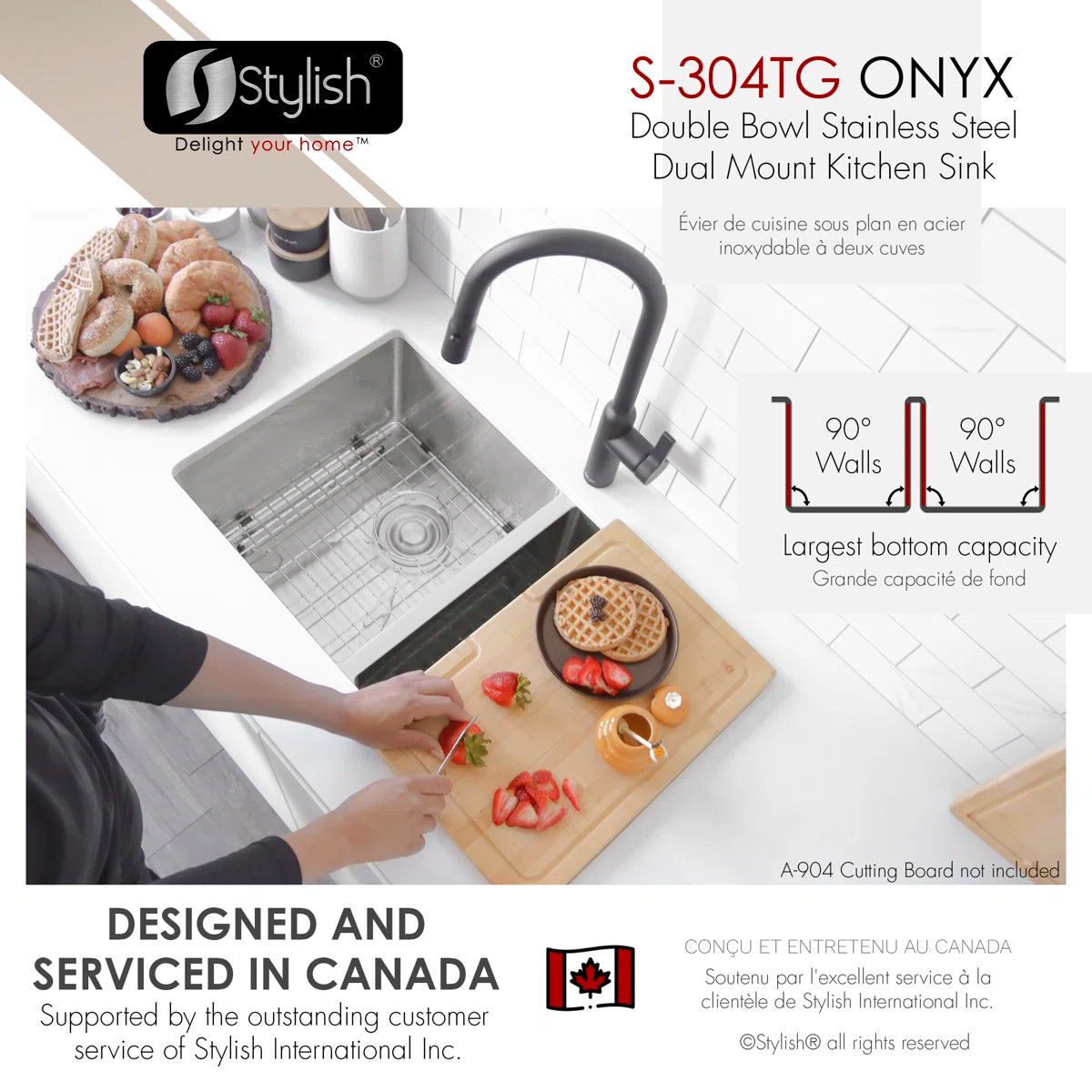 Stylish Onyx Dual Mount 30" Double-Bowl Stainless Steel Kitchen Sink - S-304TG