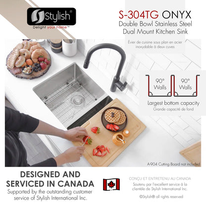 Stylish Onyx Dual Mount 30" Double-Bowl Stainless Steel Kitchen Sink - S-304TG