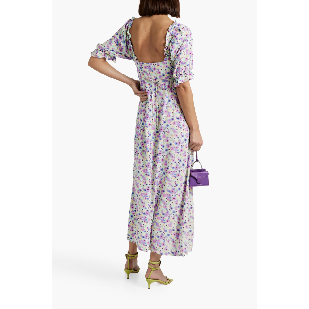RIXO Montenegro Ruffle-Trimmed Floral-Print Crepe Midi Dress