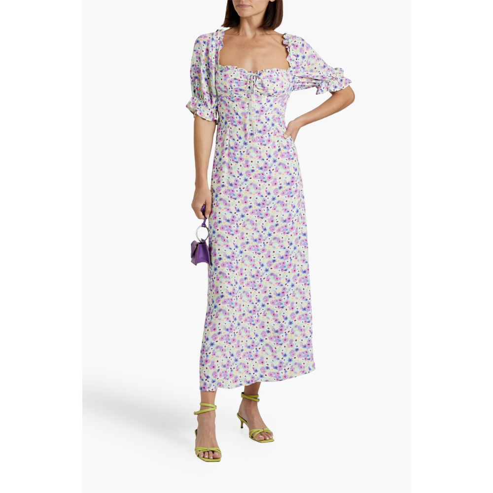 RIXO Montenegro Ruffle-Trimmed Floral-Print Crepe Midi Dress