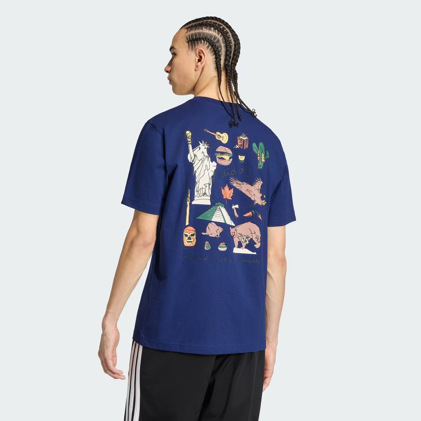 Adidas Mens World Of Football Sketch Graphic T-Shirt - Dark Blue