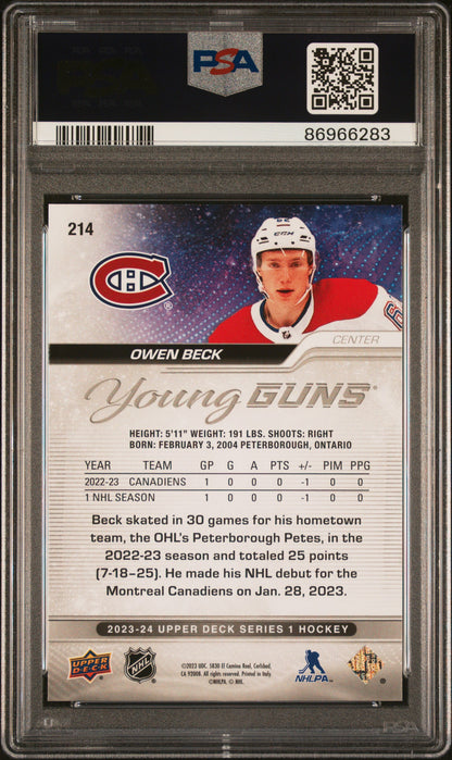 Upper Deck Owen Beck #214 - Mint 9 - 2023