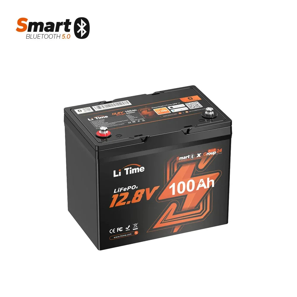 LiTime 12V 100Ah Group 24 Bluetooth Lithium Deep Cycle Battery
