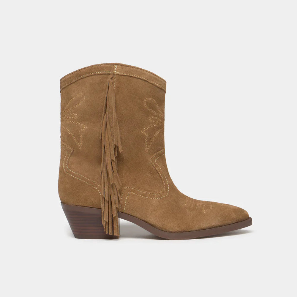 Brownie Spain Leather Cowboy Ankle Boots with Fringes - Sand