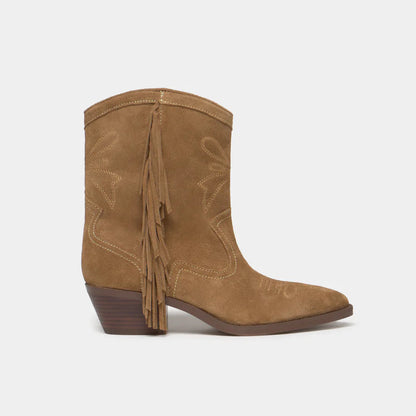 Brownie Spain Leather Cowboy Ankle Boots with Fringes - Sand