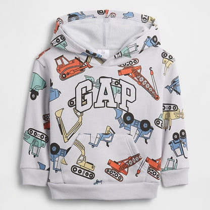 babyGap Relaxed Logo Hoodie - Gray matter digger trucks