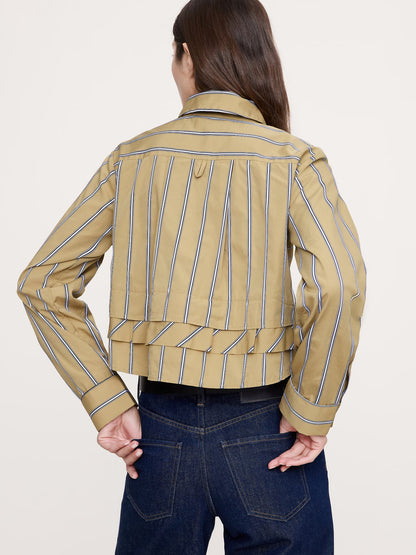 Banana Republic Cotton Poplin Ruffle-Back Shirt - Beige Large Stripe