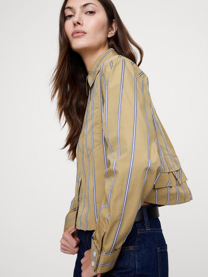 Banana Republic Cotton Poplin Ruffle-Back Shirt - Beige Large Stripe