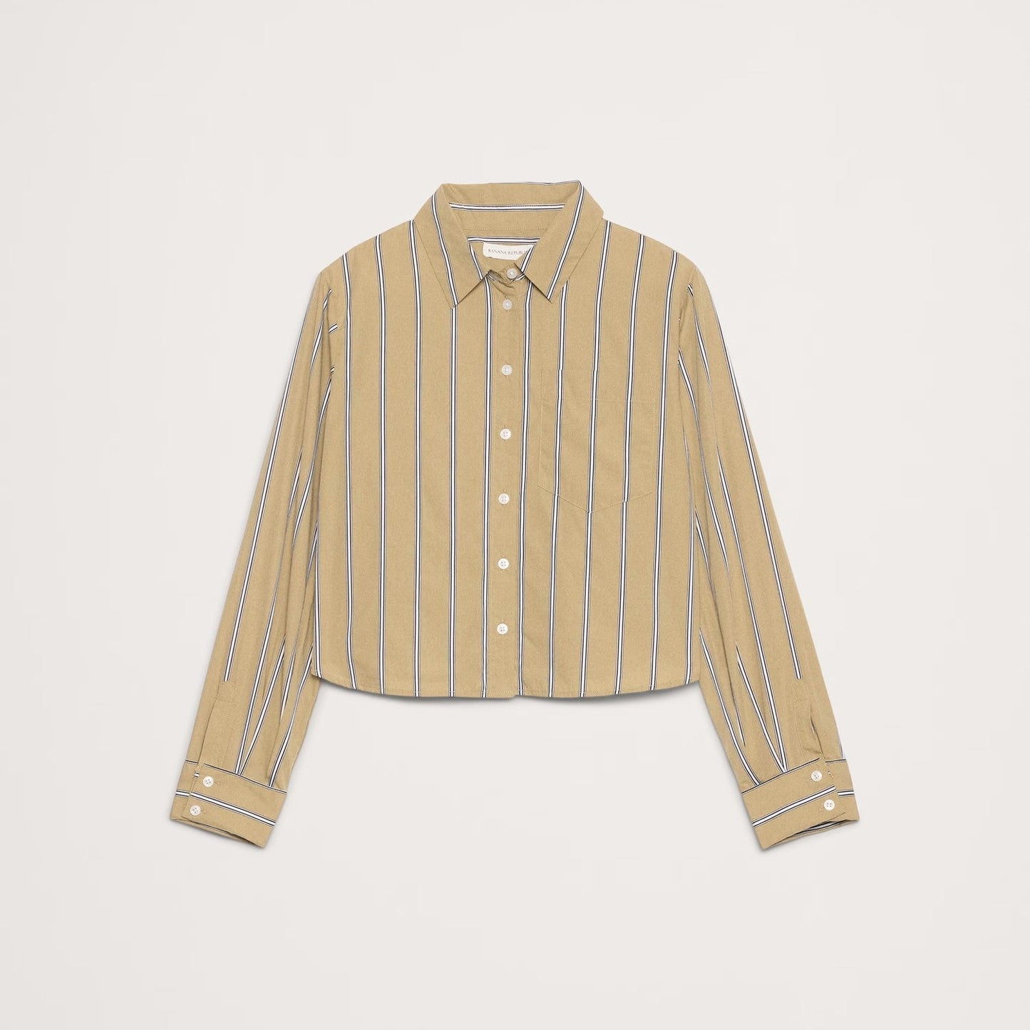 Banana Republic Cotton Poplin Ruffle-Back Shirt - Beige Large Stripe