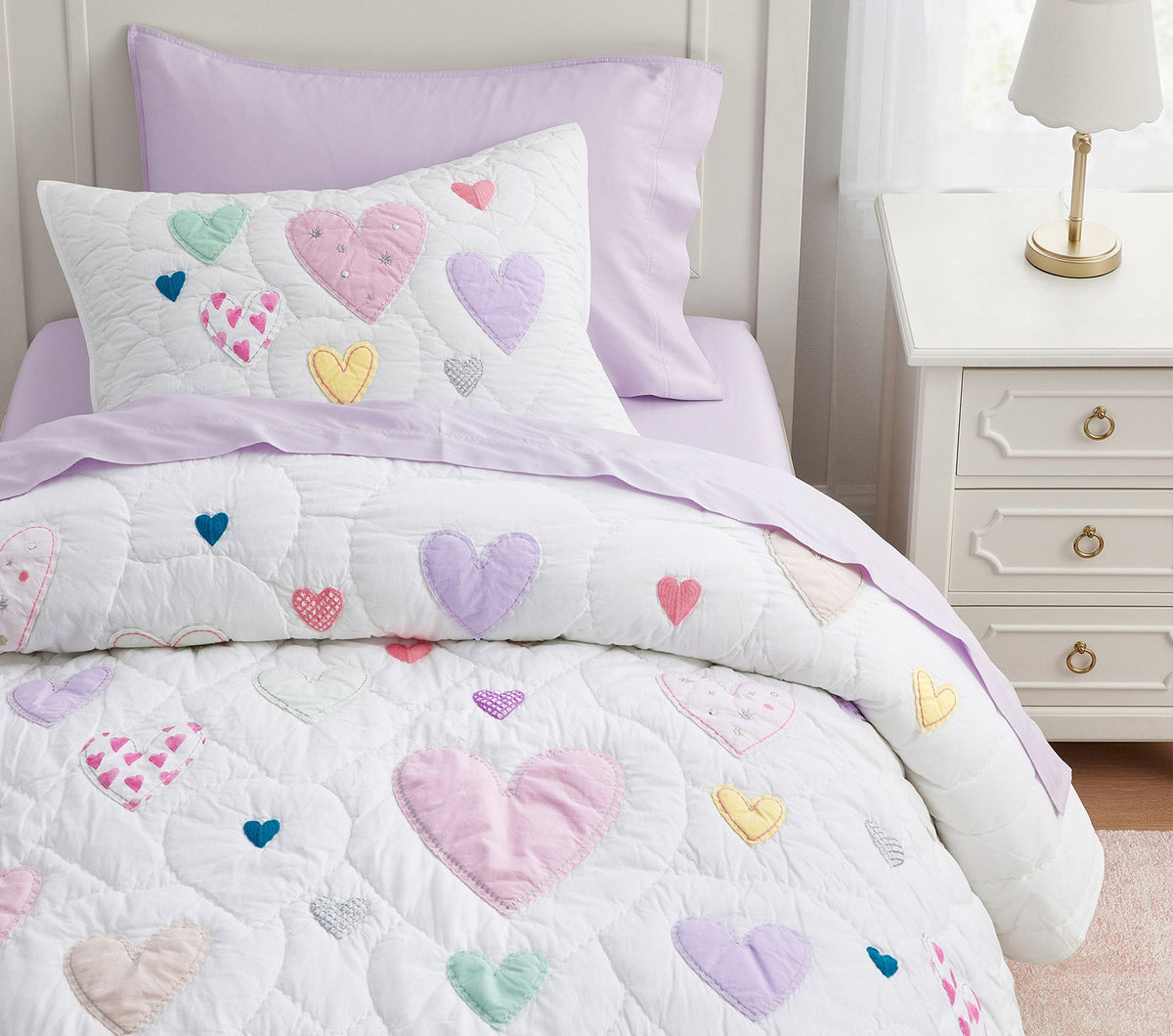 Pottery Barn kIds Confetti Hearts Quilt & Shams