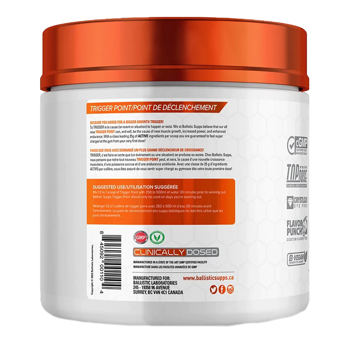 Ballistic Labs Trigger Point Frozen Raz 560g - Vegan, Canadian Owned, Helps with Energy, Focus and Performance