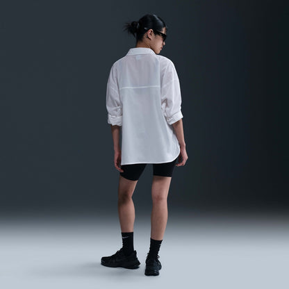 Nike Sportswear Chill Poplin Woven Loose Long-Sleeve Button-Down Top - White
