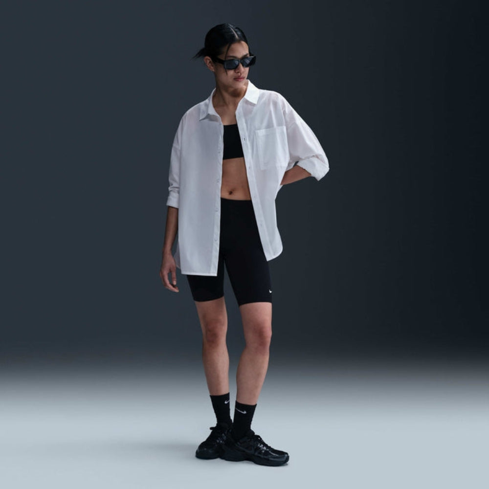 Nike Sportswear Chill Poplin Woven Loose Long-Sleeve Button-Down Top - White