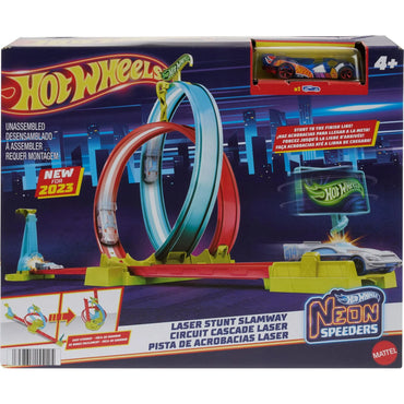Hot Wheels Neon Speeders Track Set, Laser Stunt Slamway with 1 Hot Wheels Car