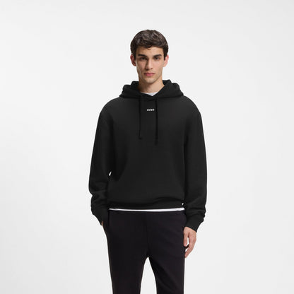 Hugo Boss Cotton-Terry Hoodie with Logo Print - Black