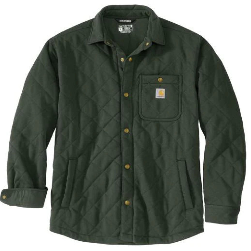 Carhartt Rain Defender Loose Fit Heavyweight Quilted Snap Front Shirt Jacket - Forestry Green