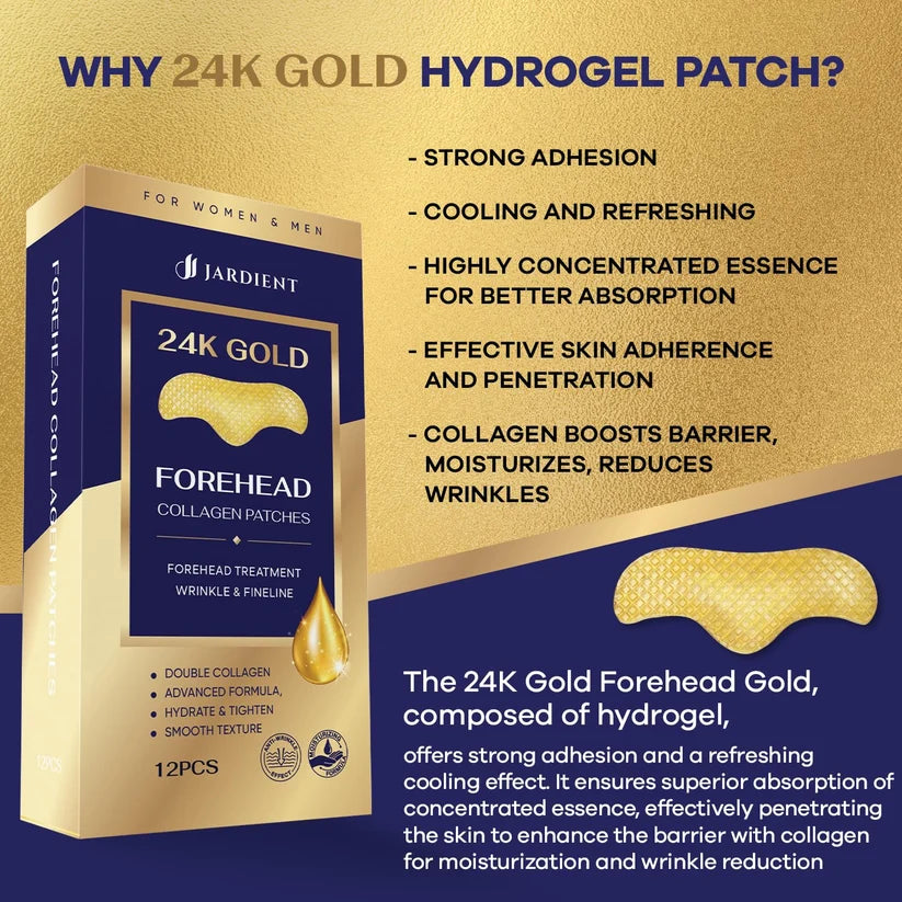 Jardient 24K Gold Collagen Forehead Wrinkle Patches: Facial patches with 12 Packs