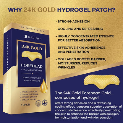 Jardient 24K Gold Collagen Forehead Wrinkle Patches: Facial patches with 12 Packs