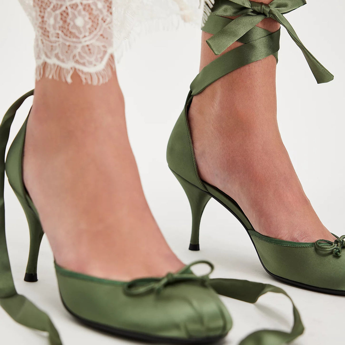 Jeffrey Campbell Releve Ballet Heels - Green Satin