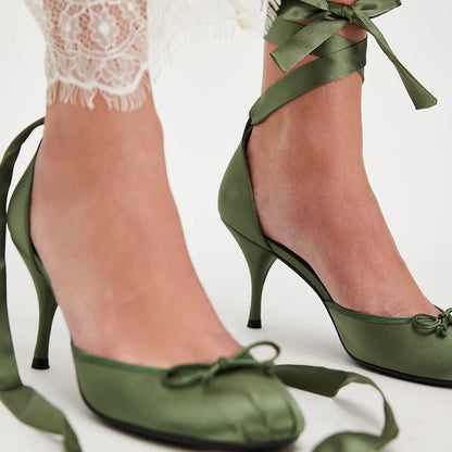 Jeffrey Campbell Releve Ballet Heels - Green Satin
