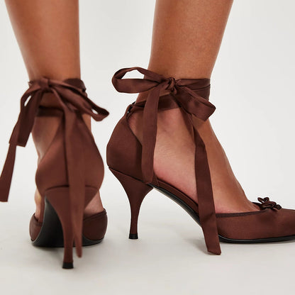 Jeffrey Campbell Releve Ballet Heels - Brown Satin