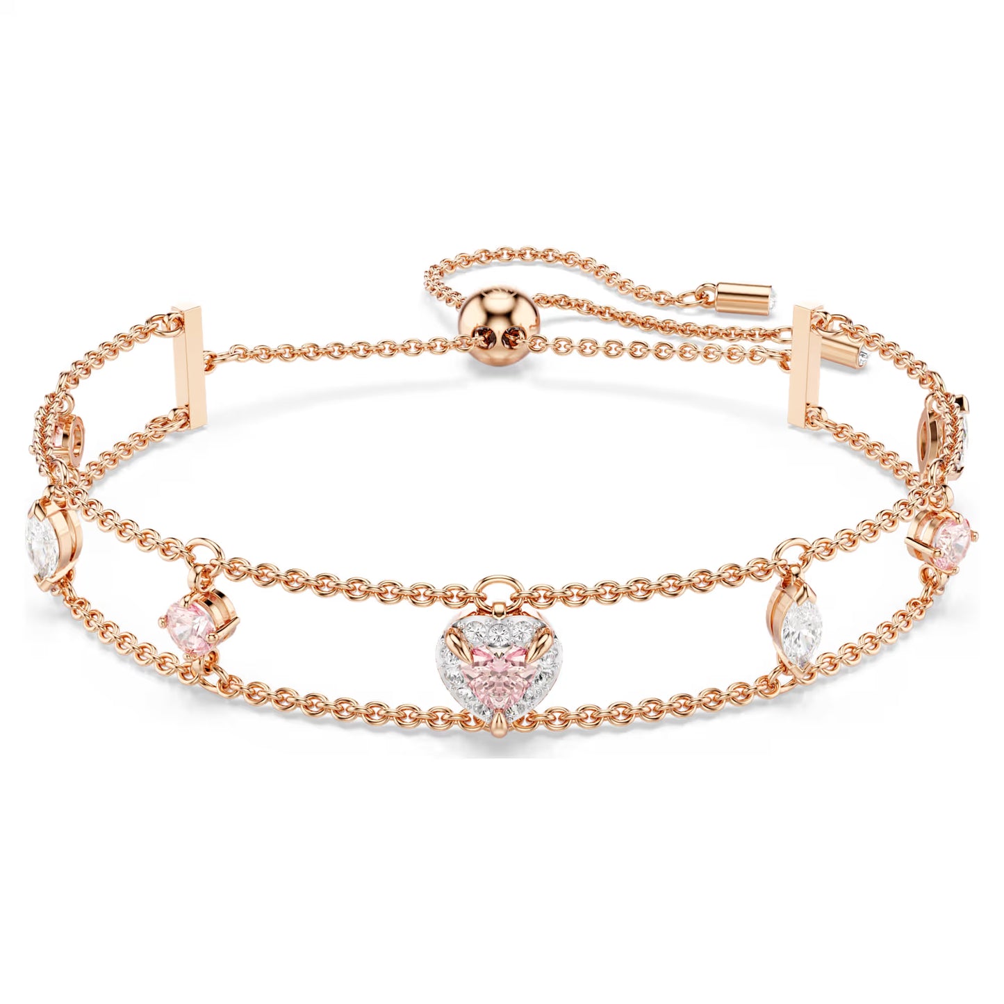 Swarovski One Bracelet - Mixed Cuts, Heart, Pink, 18K Rose Gold Finish