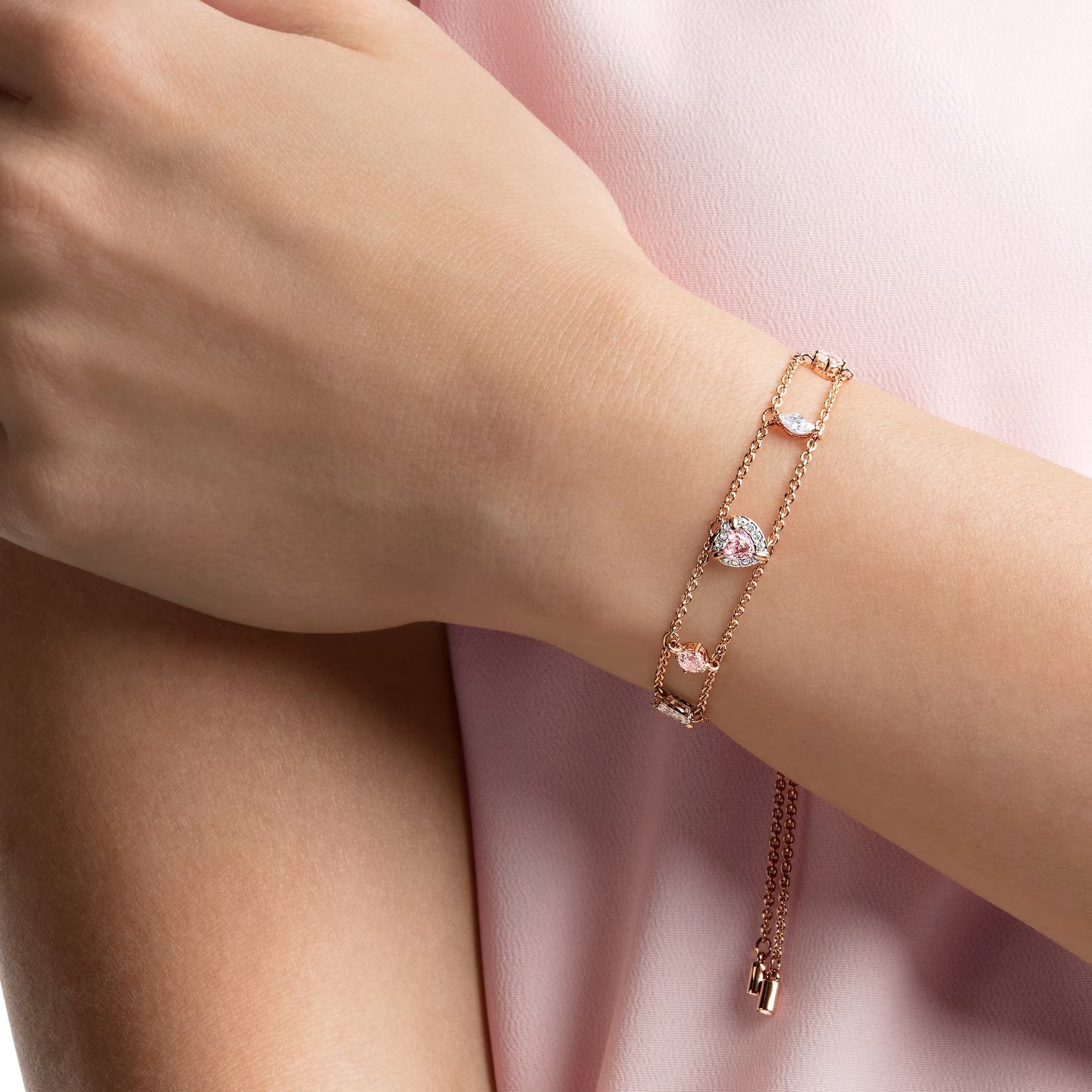 Swarovski One Bracelet - Mixed Cuts, Heart, Pink, 18K Rose Gold Finish
