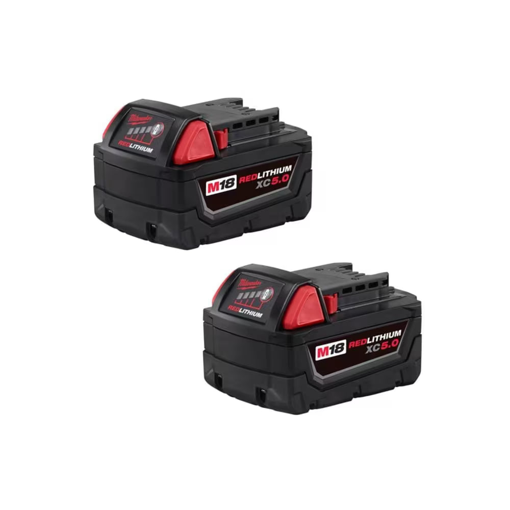 Milwaukee Tool 18V M18 Lithium-Ion Extended Capacity (XC) 5.0 Ah REDLITHIUM Battery - 2 Pack