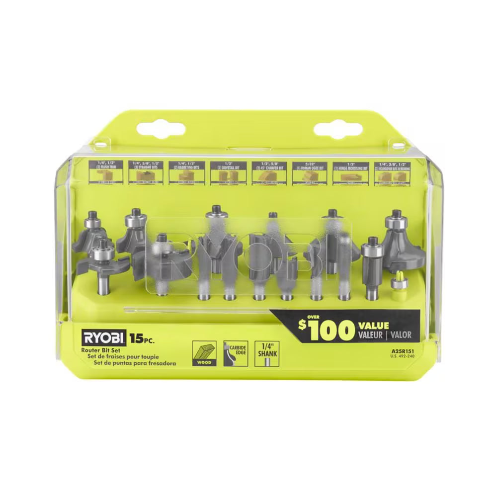 RYOBI Shank Carbide Router Bit Set (15-Piece)