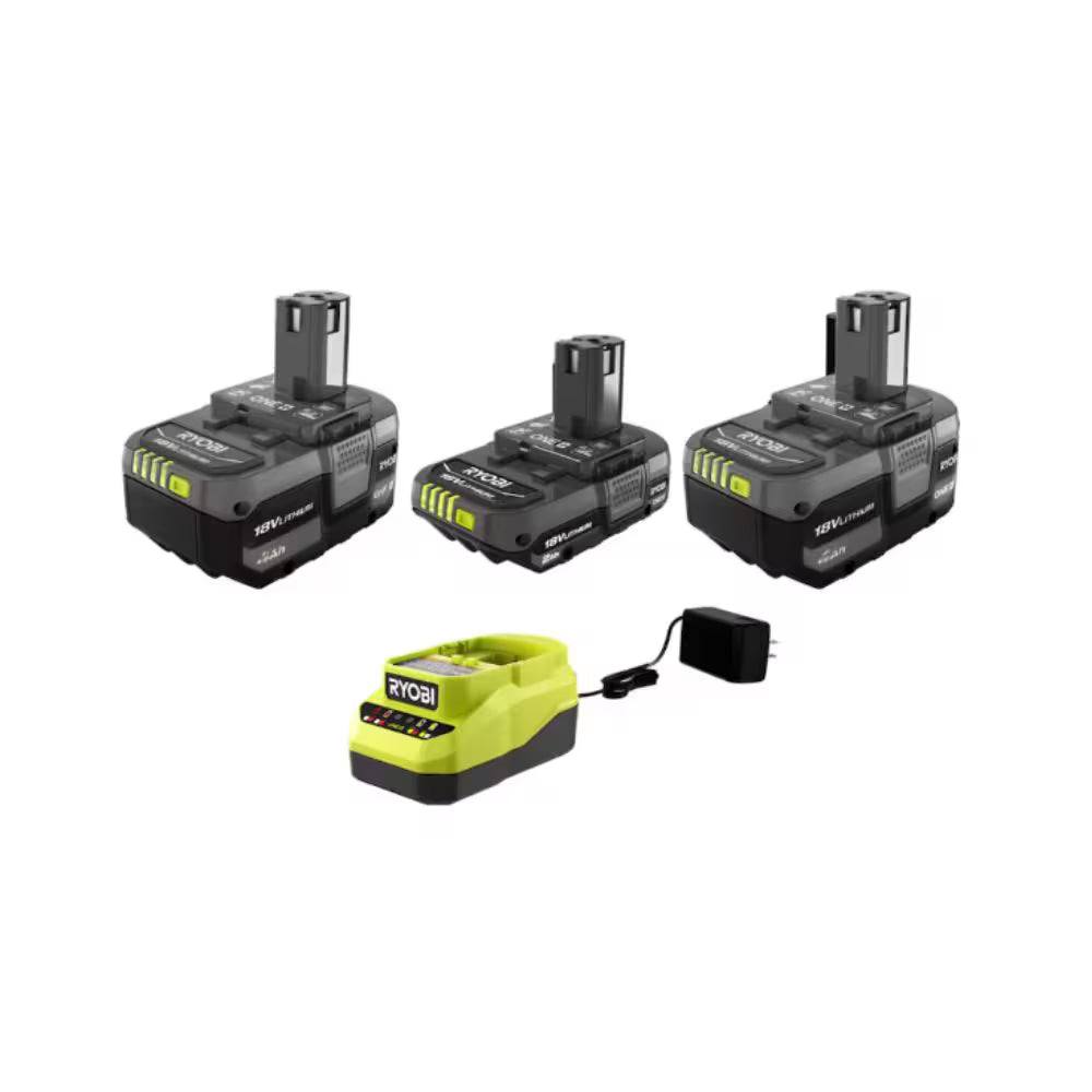 RYOBI 18V ONE+ Starter Kit with (2) 4.0 Ah Lithium-Ion & (1) 2.0 Ah Lithium-Ion Batteries, and Charger