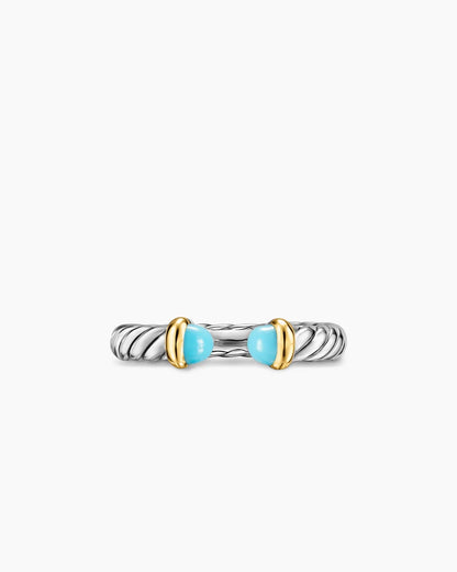 David Yurman Petite Cable Open Ring Sterling Silver with 14K Yellow Gold and Turquoise, 3.4mm