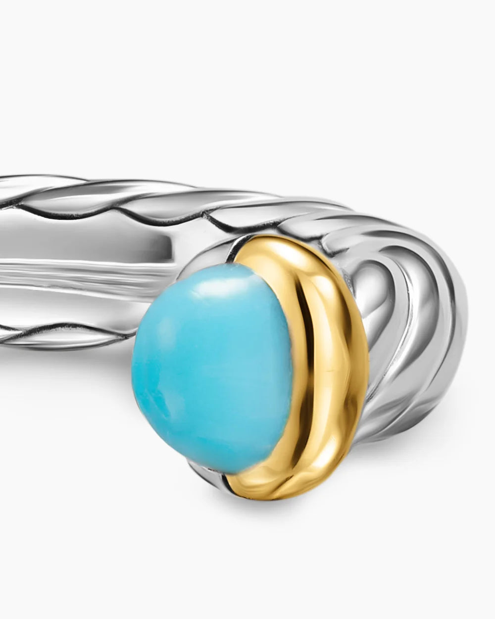 David Yurman Petite Cable Open Ring Sterling Silver with 14K Yellow Gold and Turquoise, 3.4mm