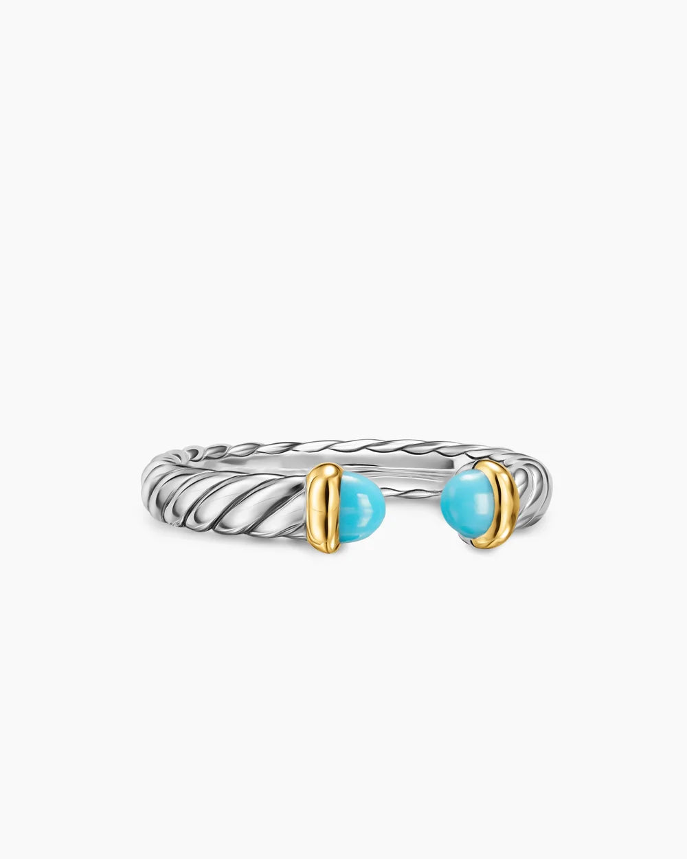 David Yurman Petite Cable Open Ring Sterling Silver with 14K Yellow Gold and Turquoise, 3.4mm